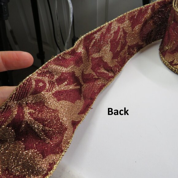 VTG Burgundy Brocade Holly Wired Ribbon with Gold Accents Double Sided 10 yards - Picture 3 of 4